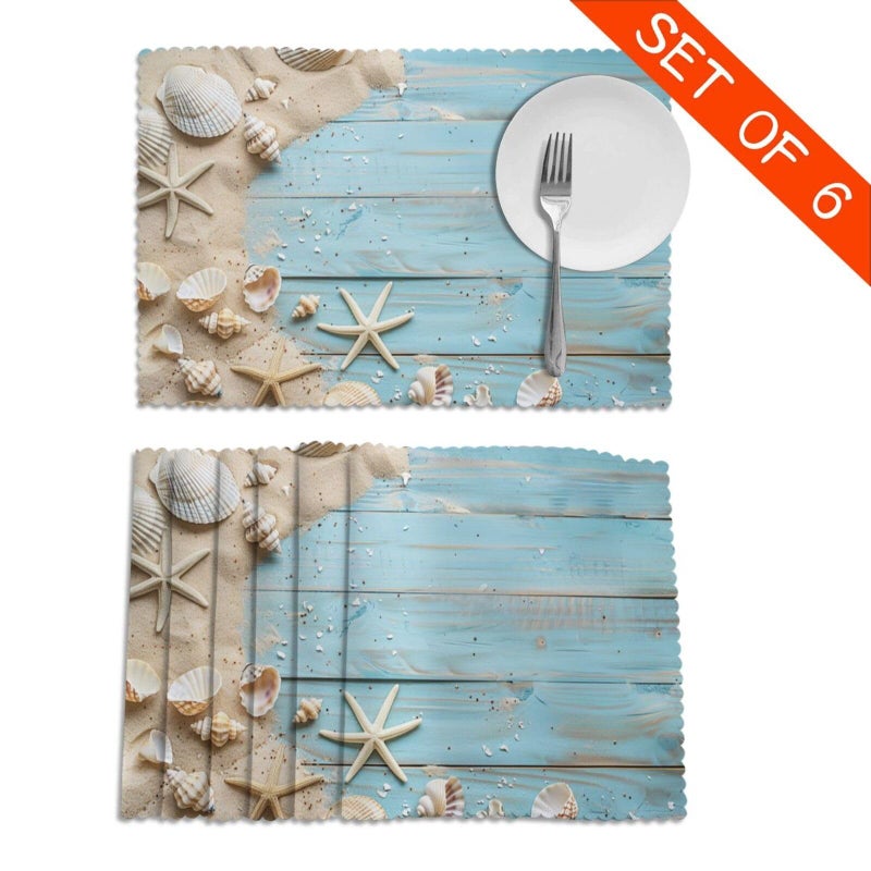 Mount Hour Sea Shell Beach Summer Starfish Board Placemats Set of 6 Heat-Resistant Washable Table Non-Slip Place Mat for Dining Table 12 X 18 Inches - Image 2